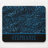 Elegant Navy Blue Cheetah Leopard Print Name Mousepad (Vorne)