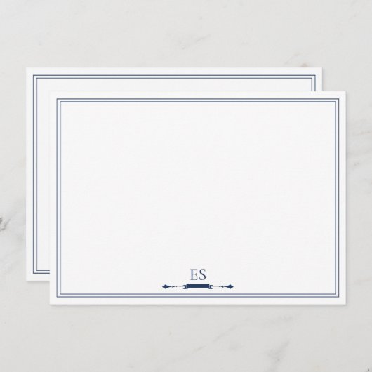 Elegant Navy Blue Chic Initial Monogram Mitteilungskarte (Vorne/Hinten)