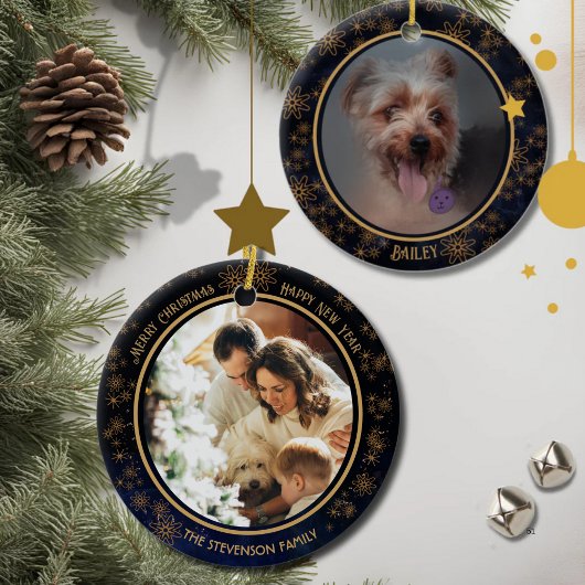 Elegant Navy Blue Christmas 2 Foto Keramik Ornament