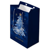 Elegant Navy Blue Christmas Tree Custom Business H Mittlere Geschenktüte (Vorderseite Schrägansicht)