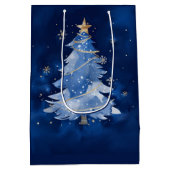 Elegant Navy Blue Christmas Tree Custom Business H Mittlere Geschenktüte (Rückseite)