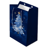 Elegant Navy Blue Christmas Tree Custom Business H Mittlere Geschenktüte (Rückseite Schrägansicht)