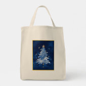 Elegant Navy Blue Christmas Tree Monogram Tragetasche (Rückseite)