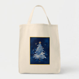 Elegant Navy Blue Christmas Tree Monogram Tragetasche