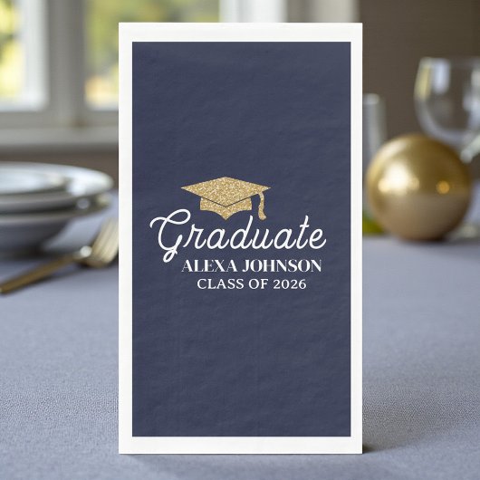 Elegant Navy Blue Class Of 2026 Graduation Serviette