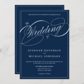 Elegant Navy Blue Classic Calligraphy Wedding Einladung (Vorne/Hinten)