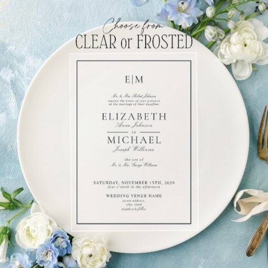 Elegant Navy Blue Classic Script Monogram Wedding Acryleinladungen