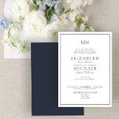 Elegant Navy Blue Classic Script Monogram Wedding Einladung