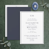Elegant Navy Blue Classic Script Monogram Wedding Einladung