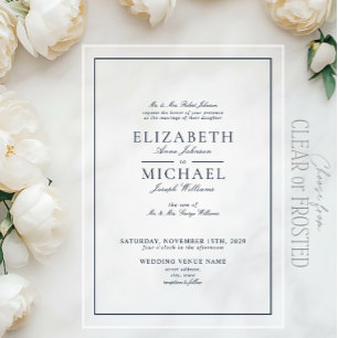 Elegant Navy Blue Classic Script Wedding Acryleinladungen