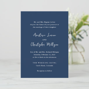Elegant Navy Blue Clean Wedding Einladung