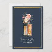 Elegant Navy Blue Coral Floral Gold Lights Einladung (Rückseite)