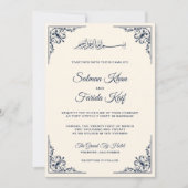 Elegant Navy Blue Cream Islamische Hochzeit Einladung (Vorderseite)