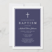 Elegant Navy Blue Cross Baby Boy Baptism Einladung (Vorderseite)