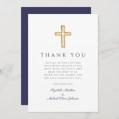 Elegant Navy Blue Cross Boy Baptism Dankeskarte (Vorne/Hinten)