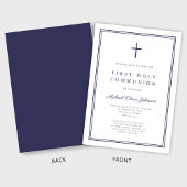 Elegant Navy Blue Cross Boy Erste Heilige Kommune Einladung