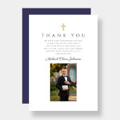 Elegant Navy Blue Cross Boy First Communation Dankeskarte