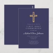 Elegant Navy Blue Cross Boy First Communation Postkarte (Vorne/Hinten)