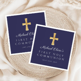 Elegant Navy Blue Cross Boy First Communation Serviette