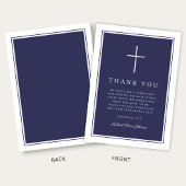 Elegant Navy Blue Cross Boy First Communion Dankeskarte