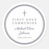 Elegant Navy Blue Cross Boy First Communion  Runder Aufkleber (Vorderseite)