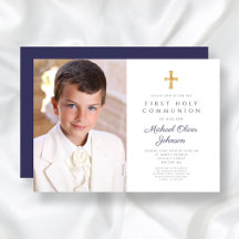 Elegant Navy Blue Cross Foto Boy First Communation