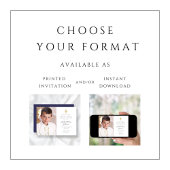 Elegant Navy Blue Cross Foto Boy First Communation Einladung