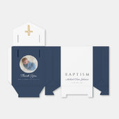 Elegant Navy Blue Cross Foto Boy Taufe Geschenkschachtel (Ungefaltet)
