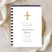 Elegant Navy Blue Cross Religious Boy Baptisse Einladung