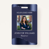 Elegant Navy Blue Custom Employee Foto Company Ausweis (Vorderseite)