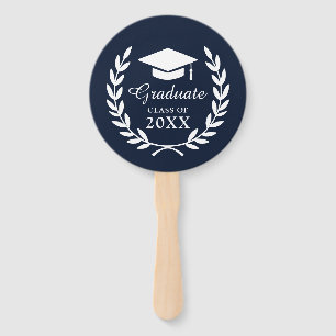 Elegant Navy Blue Custom Grad Laurel Wreath Fächer