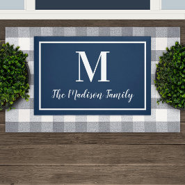 Elegant Navy Blue Custom Monogram Initial Fußmatte