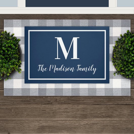 Elegant Navy Blue Custom Monogram Initial Fußmatte