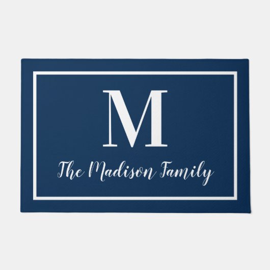Elegant Navy Blue Custom Monogram Initial Fußmatte (Vorderseite)