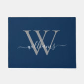 Elegant Navy Blue Custom Monogram Script Name Fußmatte (Vorderseite)