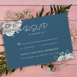 Elegant Navy Blue Daisy Floral Wedding RSVP Karte