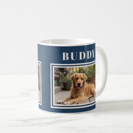 Elegant Navy Blue Dog Pet Photo  Kaffeetasse (VorderseiteRechts)
