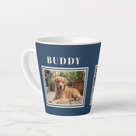 Elegant Navy Blue Dog Pet Photo  Milchtasse (Linke Ecke)
