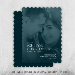 Elegant Navy Blue Duotone Foto Wedding Einladung