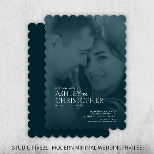 Elegant Navy Blue Duotone Foto Wedding Einladung