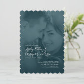 Elegant Navy Blue Duotone Foto Wedding Einladung (Stehend Vorderseite)