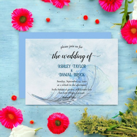 Elegant Navy Blue Dusty Watercolor Stilvolle Hochz Einladung