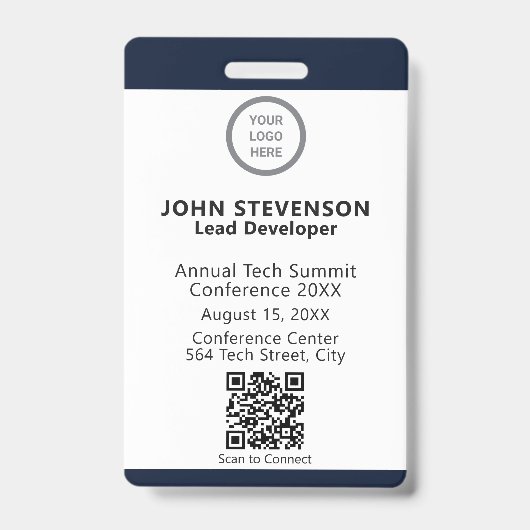 Elegant Navy Blue Employee ID Custom Logo OCR Ausweis (Vorderseite)