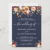Elegant Navy Blue Fall Floral Wedding Einladung (Vorderseite)