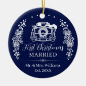 Elegant Navy Blue First Christmas Married Car Keramik Ornament (Vorne)