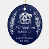 Elegant Navy Blue First Christmas Married Car Keramik Ornament (Links)