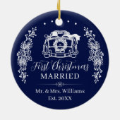 Elegant Navy Blue First Christmas Married Car Keramik Ornament (Hinten)