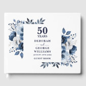 Elegant Navy Blue Floral 50. Hochzeitstag Gästebuch (Vorderseite)