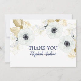 Elegant Navy Blue Floral Bat Mitzvah Dankeskarte