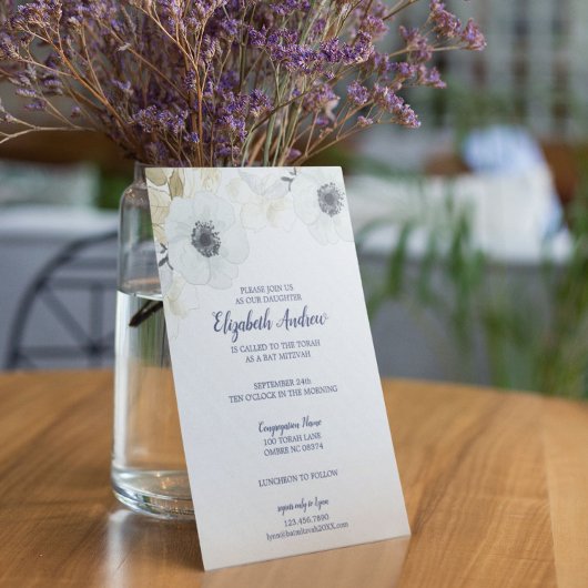 Elegant Navy Blue Floral Bat Mitzvah Einladung